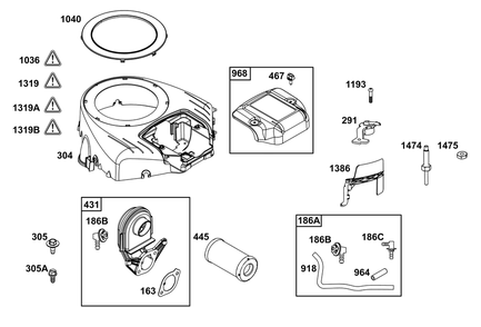 Blower Housing Group Diagram and Parts List for 40N777-0032-B5 400000 - 699999 Briggs and Stratton Engine